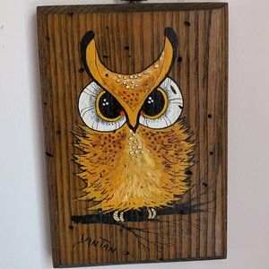 Vintage mid century wall art painted owl